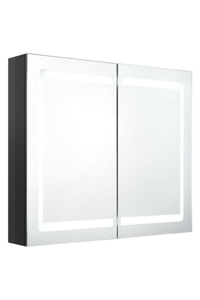vidaxl Dulap de baie cu oglindă și LED, negru lucios, 80 x 12 x 68 cm