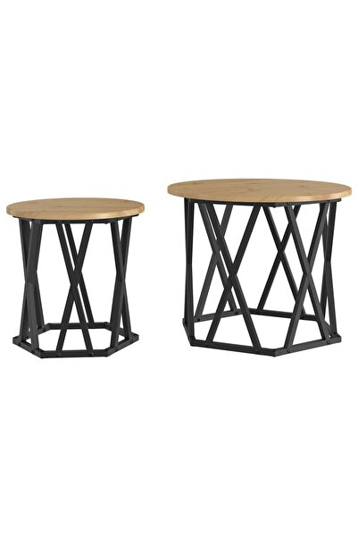 vidaxl Masă laterală 2 pcs Stejar Artizanal Lemn ingineresc și oțel