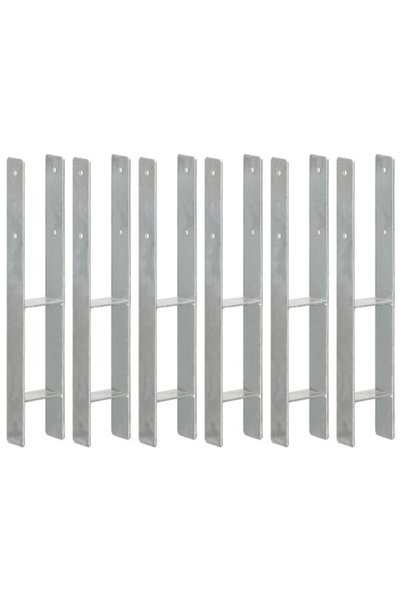 vidaxl Ancore pentru gard, 6 bucăți, argintii, 9 x 6 x 60 cm, oțel galvanizat