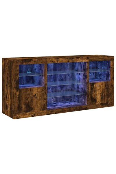vidaxl Dulap cu lumini LED, stejar afumat, 142,5 x 37 x 67 cm