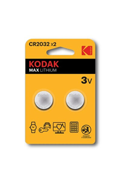 Kodak بطارية ليثيوم ماكس CR2032 على شكل عملة معدنية بجهد 3 فولت - قطعتان