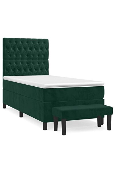 vidaxl Pat boxspring cu saltea, verde închis, 90 x 200 cm, catifea