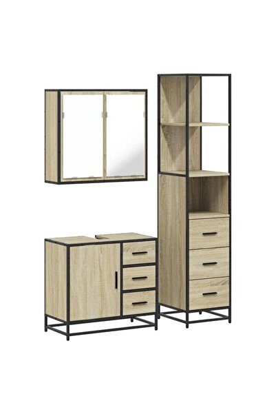 vidaxl Set mobilier baie din 3 piese, stejar Sonoma, lemn prelucrat