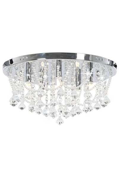 vidaxl Candelabru cu mărgele de cristal, argintiu, rotund, 4 becuri x G 9