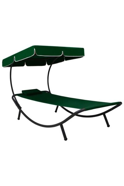 vidaxl Pat de zi de exterior cu baldachin și pernă, verde