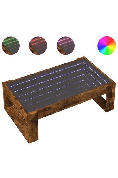 vidaxl Măsuță de cafea cu LED infinity, stejar fumuriu, 90x53x30 cm
