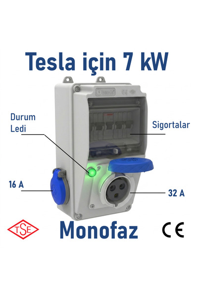 ReparAuto Tesla Blue Mavi Adaptör Uyumlu Taşınabilir Elektrikli Araç Şarj Cihazı Kombinasyon Kutusu 7.4kW