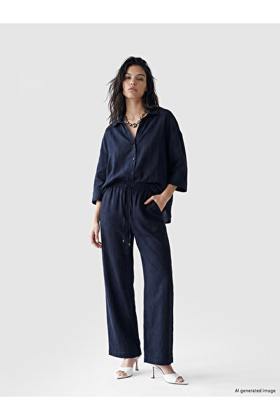 LC Waikiki Nevavm Women's 100% Linen Trousers with Elastic Waist