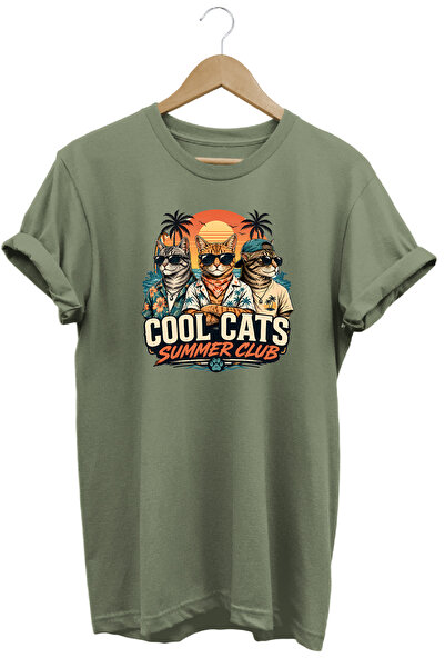 remonz تي شيرت Cool Cats Summer Club للجنسين مطبوع عليه قطة بتصميم صيفي عادي ...