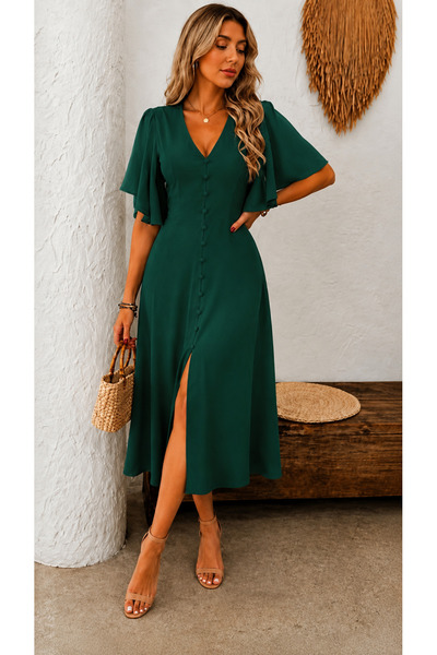 Kokosh moda فستان نسائي أنيق من Summer Elegance بأكمام على شكل فراشة وفتحة أم...