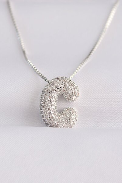 Generic Brand 316L Steel Chain Zircon Stone C Letter Silver Color Bubble Neck...