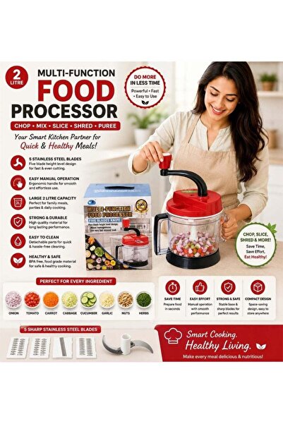 DubaiGallery 2L Manual Food Processor Vegetable Chopper Mixer Slicer Shredder...