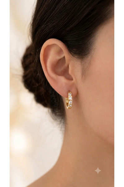 JEWELRY Kadın Gold Kaplama Sıralı Zirkon Taşlı Halka Küpe