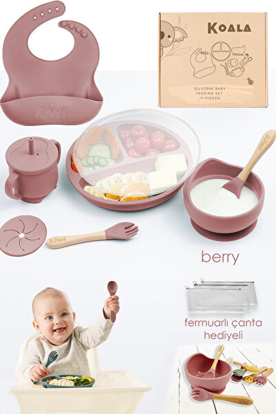 Kiwi Koala %100 Doğal Silikon Bebek Beslenme Seti - BPA Free Vakumlu Mama Tab...