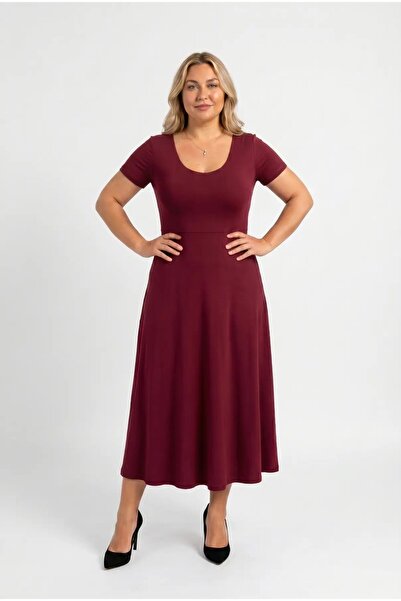 hazelin Women's Burgundy Plus Size Oysho Fabric Cross Back Dress Hzl26W-Zss19361