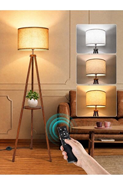 OUTON Solid Wooden Tripod Floor Lamp, Bulb Included, Standing Lamp with Remot...