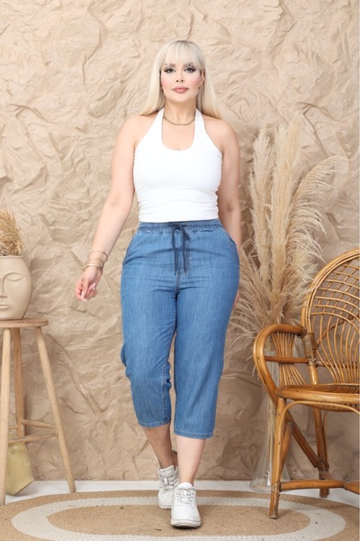 Era Lisa Elastic Waist Summer Tencel Fabric Plus Size Denim Capri