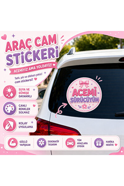 Fovea Design Dikkat Acemi Sürücü Pembe Sticker V2 – Kadın Sürücüler İçin Deko...