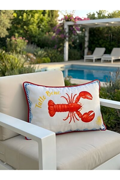 RahanDesign Tutto Bene Written Lobster Patterned Ribbed Throw Pillow Cover - ...