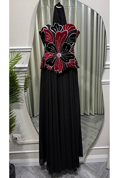 led style Luxury Embroidery Rose Flower Long Dress