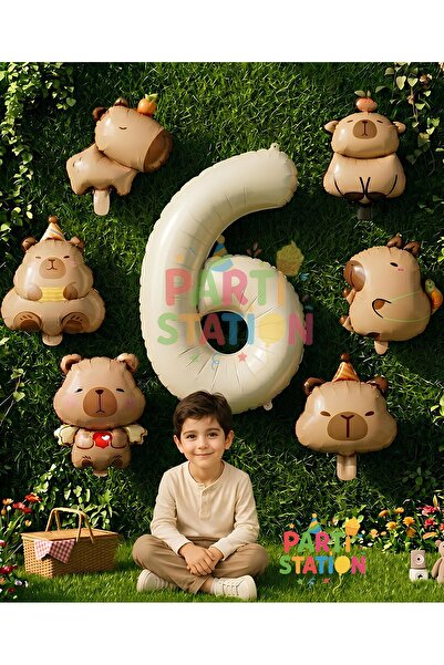 Parti Station Mini Capybara Balloon Themed 6Th Birthday Balloon Set 7 Pieces