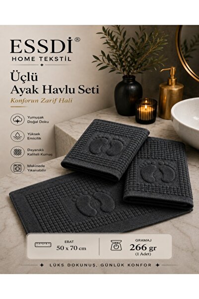 Essdi Home Tekstil Üçlü Banyo Ayak Havlu Seti Antrasit