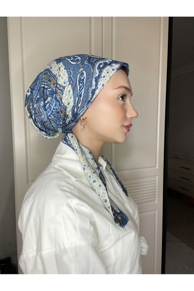 Anatolye Blue Ethnic Patterned Soft Scarf Bonnet - Non-Slip, Anti-Sweat (Non-...