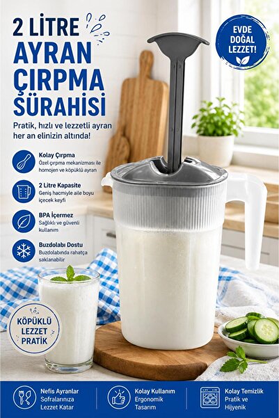 Tercih Home 2 Litre Ayran Sürahisi, Kendinden Çırpmalı Yayık, Ayran Sürahisi ...
