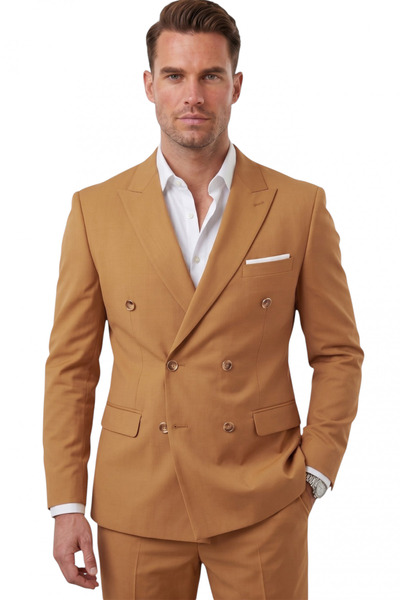 Rizz up Men's Camel Premium Collection Italian Cut Lycra Double Breasted Suit...
