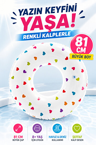 YILDIRIM OYUNCAK 81cm Transparent Heart Patterned Children's Swimming Ring fo...