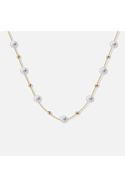Nevara Elegant Minimalist Design Stainless Steel Gold Plated Shiny Pearl Pend...