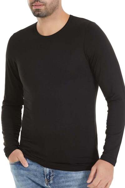 YILDIZ Bamboo Crew Neck Long Sleeve T-Shirt Black