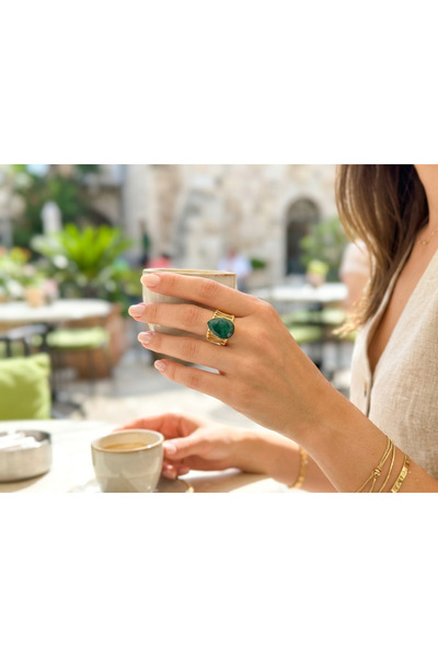 MuseumofYou Natural Gemstone Emerald Ring, Handcrafted, Wire Wrapped, Adjusta...
