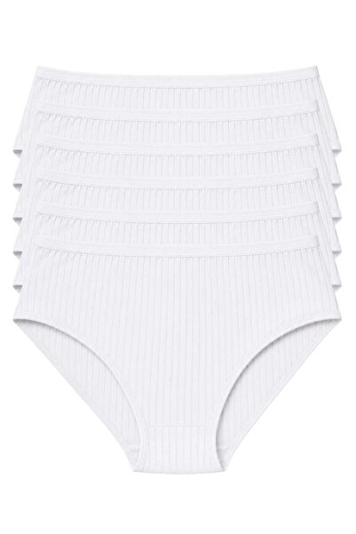YILDIZ Striped Bamboo Bato Women's High Waist Panties White 6-Pack