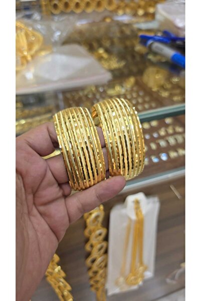 barisiva gold 22 AYAR ALTIN KAPLAMA 3 CM ENİNDE DÜZ ZEMİNLİ BİLEZİK 1 ADET Fİ...