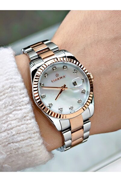 Essence Special Design Calendar Steel Band Silver-Copper Color Women's Wristw...