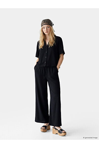 LC Waikiki Nevavm Textured Women's Trousers with Elastic Waist