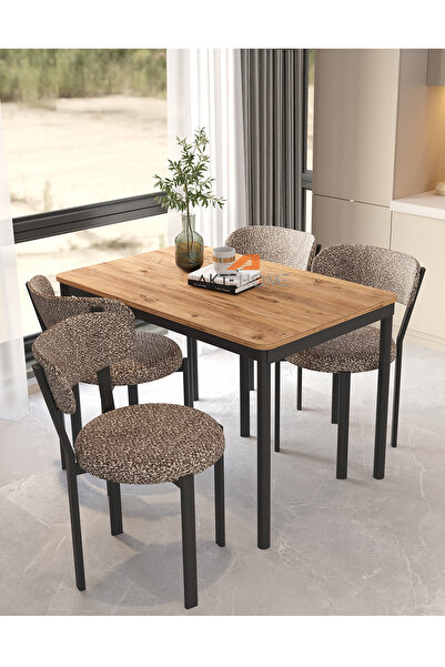 Aktehome Luna 4 Kişilik Mutfak Masa Sandalye Takımı 70x110 cm Atlantik Çam