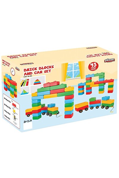 JollyMag Jucarie Pilsan Cuburi de construit Brick Blocks and Car Set 43 piese