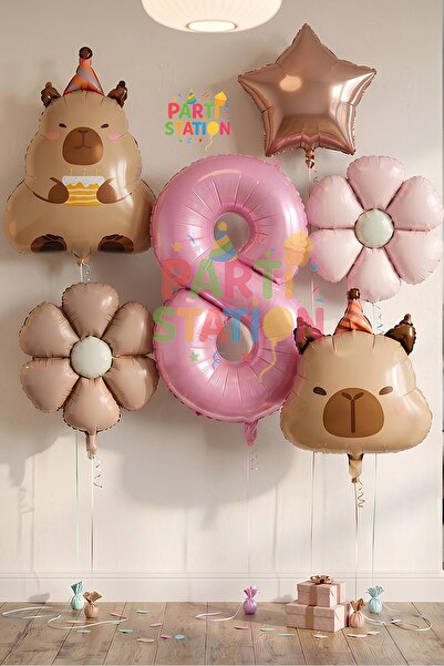 Parti Station Capybara Themed 1 Year Old Birthday Balloon Set 6 Piece Capybar...