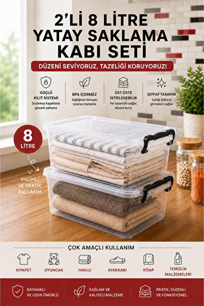 Tercih Home 2-Piece 8 Liter Horizontal Food and Grain Storage Container with ...