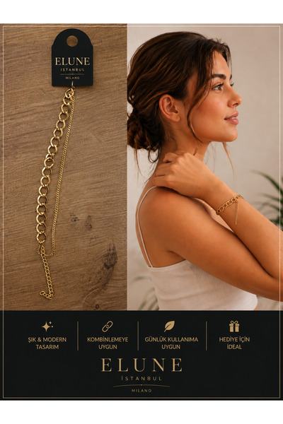 ELUNE İSTANBUL & Milano Gold Chain Detailed Adjustable Women's Bracelet – Sty...