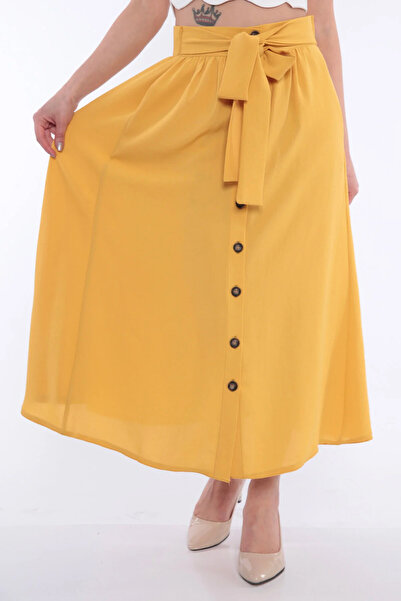 FIRST STYLE Turkish High Waist Stylish Yellow Skirt with Buttons and Elegant ...