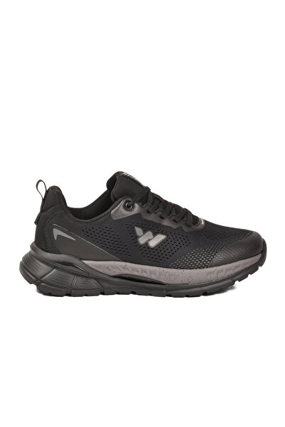 WALKWAY Black-Dark Gray Textile Memory Foam Breathable Men's Sports Shoes B25...