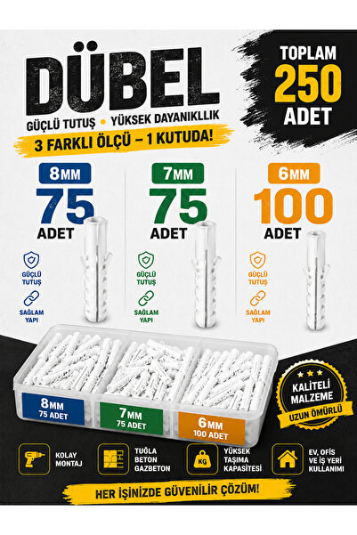 GenelTedarik 250ADET DUBEL SETİ (6MM 7MM 8MM)