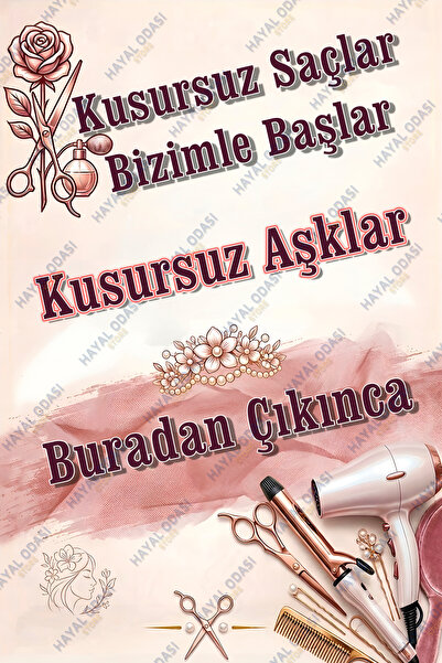 HAYAL ODASI STORE Kuaför Mdf Duvar Tablosu Dekor 20x29 cm - Kusursuz Saçlar 1...