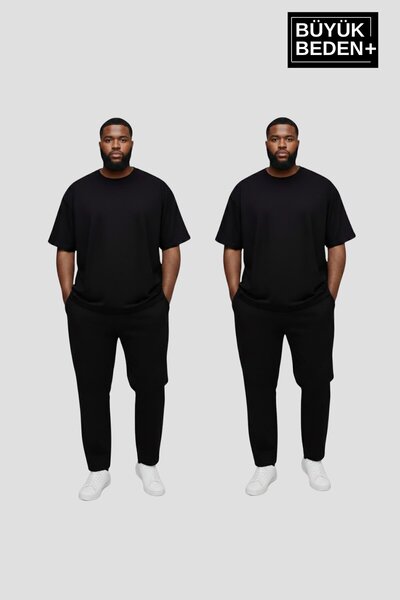 Superlife Big Size Men's Basic Crew Neck 2'Li T-Shirt Set 3Xl-6Xl Spr26Bts510+2