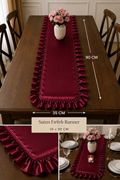 Deko Dekor Ruffled Decorative 35X90 Runner 100% Cotton Satin
