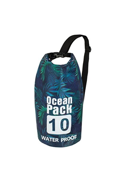 Z Store Waterproof Foldable Bag Black Blue with Tropical Leaves Pattern Ocean...