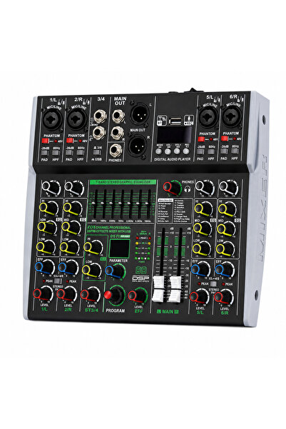 OEM Pasiv, mixer audio, 6 canale, AK6, Stereo canal, 99 Efecte DSP, USB, Blue...